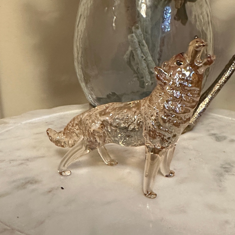 Clear and Gold-Tone Glass Wolf Figurine Decorative Accent